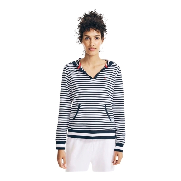 Nautica Tops - Nautica Blue and White Long Sleeve Striped Sweatshirt